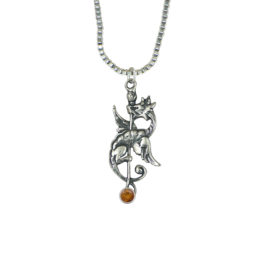 Sterling Silver Royal Dragon Pendant With Amber